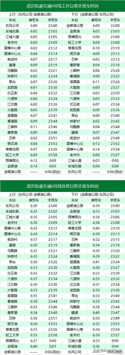 轻轨6号线开收班时间（地铁6号线最新时刻表）-第6张图片